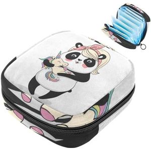 JAVENPROEQT 1 x maandverband, opbergtas, grote maandverband, organizer, herbruikbare eerste menstruatietas voor meisjes, dames, dames, 17 x 17 x 12 cm, schattige panda met kleine eenhoorn