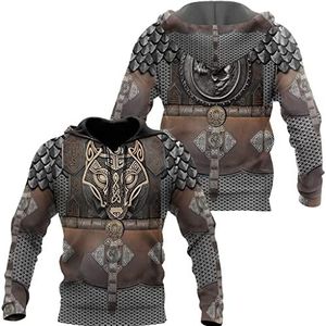 Custom Viking Armor 3D Gedrukt Mannen Zip Hoodie, Nordic Losse Casual Wolf Pullover Jacket Streetwear