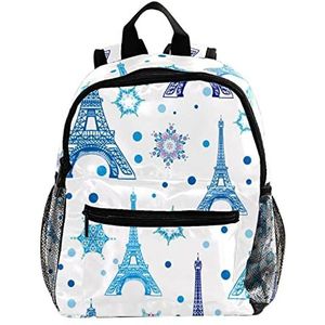 Blauwe Parijs Eiffeltoren Sneeuwvlok Leuke Mode Mini Rugzak Pack Bag, Meerkleurig, 25.4x10x30 CM/10x4x12 in, Rugzak Rugzakken