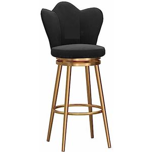 Barkruk Barstoelen Barkruk Met Gouden Poten, Fluwelen Blad, 360° Draaibare Barkrukken, Keukenstoel Met Hoge Rugleuning, Barontvangststoel Barkrukken Keukenstoelen (Color : Black, Size : 75cm Sitting