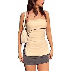 Off-shoulder Tanktop Mouwloos Rits Zijkant Tube Top Casual Kaki Modieus Split Slim Fit voor Kantoorwerk voor Dames (M)