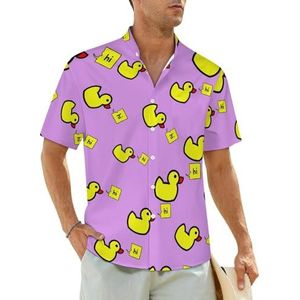 Hi Yellow Duck herenoverhemden met korte mouwen, strandshirt, Hawaiiaans shirt, casual zomershirt, M
