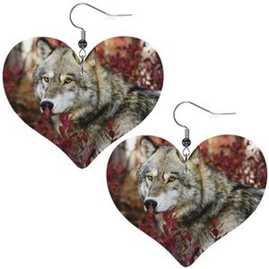 Lederen oorbellen, faux lederen hart oorbellen metallic druppel oorbellen voor vrouwen meisjes, wolf, Eén maat, Pu Kunstleer