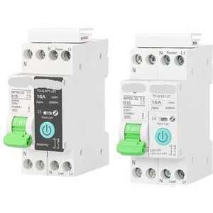 VZJIUOJW 1 STKS MCB met meting Smart Circuit Breaker 16A 32A DIN Rail Smart Home Draadloze Afstandsbediening Schakelaar (32A, Zwart met meter)