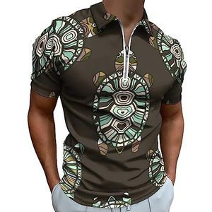 Turtles Tribal Styled Tortoises Polo Shirt voor Mannen Casual Rits Kraag T-shirts Golf Tops Slim Fit