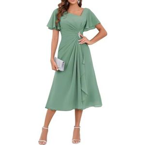 WSEYU Chiffon moeder van de bruid jurken asymmetrische thee lengte moeder van de bruidegom jurken voor bruiloft, Eucalyptus, 32