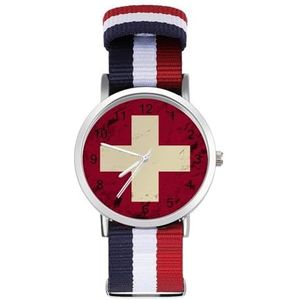 Zwitserland Zwitserse Vlag Automatisch Horloge Voor Mannen Vrouwen Mode Quartz Horloge Armband Polshorloge voor Thuiskantoor