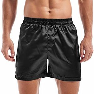 Amy Coulee Satijnen slaapshorts heren nachtkleding boxershorts, zwart, L