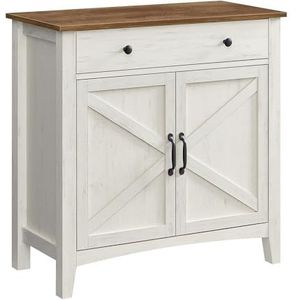 VASAGLE keukenkast, dressoir met laden, opbergkast met deuren, verstelbare plank, landelijke stijl, voor woonkamer, keuken, eetkamer, vintage wit-honingbruin BBK341W01