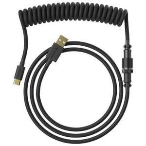Ranked Coiled Toetsenbordkabel | Handgemaakt Dubbelomhuld Gevlochten Kabel | USB Type C/A | 5-Pins Aviator-Connector voor Mechanisch GamingToetsenbord | Ondersteunt SnelLaden 20W (Zwart)