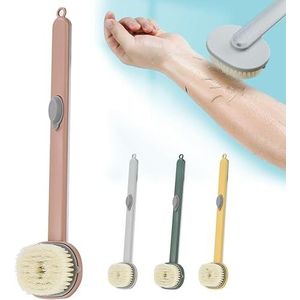 Afneembare badmassageborstel met lange steel, scrubbadborstel exfoliërende baddoucheborstel met zeepdispenser, 2 in 1 op e Touch schuimbaddoucheborstel /7917/23(Pink)