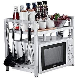 Magnetronrek, keukenrek, keukenkeukenplanken Magnetronstandaard Kruidenrek Ovenrek met haken Aluminium Verstelbaar (Color : #2, Size : 62.4 * 36.4 * 45.5cm)