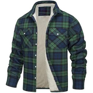 Heren Sherpa gevoerd fleece geruit flanellen overhemdjack, overhemd met lange mouwen en knopen Flanel shacket katoenen geruit overhemd houthakker warme winter dikke werkjas,S