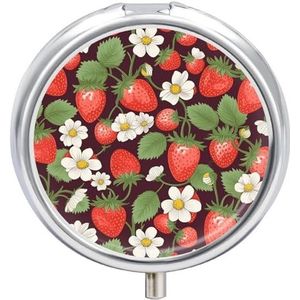 Ronde pillendoos pillenorganizer voor reizen aardbeienpillenhoezen 3 compartimenten draagbare pillendoos medicijntablethouder voor vitamine mini pillendoosje