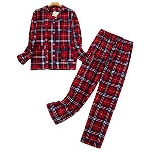 MAOAEAD Damespyjama set plus size S-3XL flanel katoen huiskleding herfst winter klassieke geruite print nachtkleding (rood geruit, S)