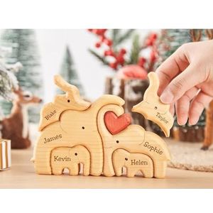 Gepersonaliseerde beer familie houten kunst puzzel, cadeau voor familie, aangepaste beer vormige houten puzzel gegraveerd 1-8 familienaam cadeau voor Kerstmis, verjaardagen, Moederdag, Vaderdag houten