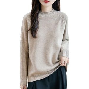 Wollen Trui Met Glanzende Pailletten Dames Herfst-winter Warme Kasjmiertrui Lange Mouwen Ronde Hals Gebreide Trui Elegante Effen Gebreide Pullover For Buiten(Brown,XL)