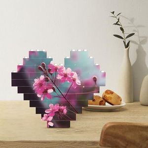 Bouwsteenpuzzel hartvormige bouwstenen kleine roze bloemen puzzels blokpuzzel voor volwassenen 3D micro bouwstenen voor huisdecoratie bakstenen set