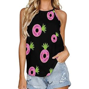 Pineapple Donuts Tanktop voor dames, zomer, mouwloos, T-shirts, halter, casual vest, blouse, print, T-shirt, 4XL