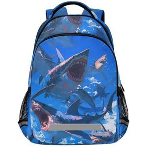 Wzzzsun Wild Sharks Blue Water Sky Rugzak Boekentas Reizen Dagrugzak School Laptop Tas voor Tieners Jongen Meisje Kinderen, Leuke mode, 11.6L X 6.9W X 16.7H inch