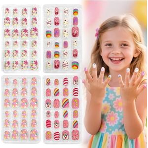96 stuks kunstnagels voor kinderen, zelfklevende kindernagels, kunstvingernagelset, kinderen drukken op nagels, set voor meisjes, nagels, cadeau, snelle nageldecoratie