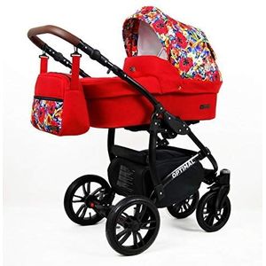 Lux4Kids Kinderwagen Optimum 3-in-1 2-in-1 megaset buggy autostoel babyzitje sportstoel Red Tulips 2-in-1 zonder autostoel