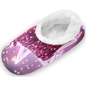 KAAVIYO Roze patroon kunst koe outdoor slippers katoenen huisschoenen gesloten rug winter antislip pluizige voeten pantoffels voor indoor jongens vrouwen, Patroon, X-Large