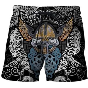 Unisex Viking Odin Tattoo Shorts - Noorse Mythologie Harajuku Street Summer Sneldrogende Ademende Shorts - Modieuze Hiphop 3D Digitaal Bedrukte Casual Shorts (Color : Odin F, Size : M)