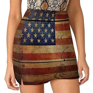 Retro USA Vlag op Hout Vrouwen Skorts Hoge Taille Tennis Rok Gelaagde Korte Mini Rok Culottes Skorts Met Zakken XL