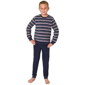 NORMANN Jongenspyjama van badstof in gestreepte look, warme pyjama met manchetten, rood 1, 164 cm