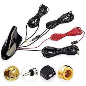 Eightwood DAB/DAB+ antenne, autoradio, antennesplitter AM/FM GPS, dakantenne, signaalversterker, auto, haaienvin, actieve autoantenne + 5 m verlengkabel, SMB RG174