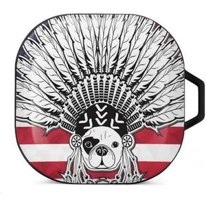 Franse bulldog met tribal hoofdtooi oordopjes hoesje compatibel met Samsung harde schaal beschermhoes zwart stijl