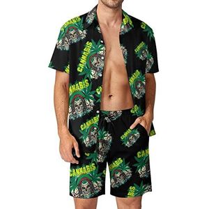 Skull And Weed Leaf 2 stuks Hawaiiaanse sets voor heren, losse pasvorm, shirts en shorts met korte mouwen, strandoutfits, 2XL