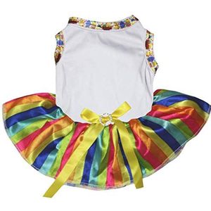 Petitebelle Pasen Thema Plain Katoen Shirt Tutu Puppy Hondenjurk (Wit/Regenboog Gestreept, Klein)