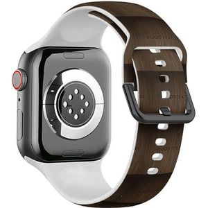 Zachte sportband compatibel met Apple Watch 42/44/45/49 mm (realistisch donkerbruin houten rustiek) siliconen armband accessoire voor iWatch