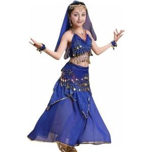 Dansjurk voor kinderen, meisjes, top rok, Indiase buikdanseres, kostuums, blauw, 135-150/XL hoogte