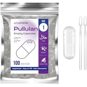 ATLEMISME Pullulan Plant Capsules - Maat 1, Partij van 100 - Natuurlijk, Zonder toevoegingen, Sneloplossend voor Voedingssupplementen in Poedervorm