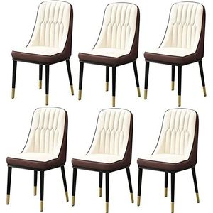 GEIRONV Keuken eetkamerstoelen set van 6, moderne waterdichte PU lederen zijstoel met carbon for balie lounge woonkamer receptie stoel Eetstoelen (Color : White+brown, Size : 91 * 45 * 45cm)