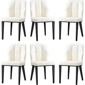 GEIRONV PU Lederen eetkamerstoelen Set van 6, carbon stalen poten woonkamer stoelen moderne keuken slaapkamer hotel zijstoelen Eetstoelen (Color : White)