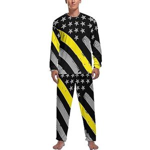 911 Dispatcher Dunne Gouden Lijn Vlag Zachte Heren Pyjama Set Comfortabele Lange Mouw Loungewear Top En Broek Geschenken S