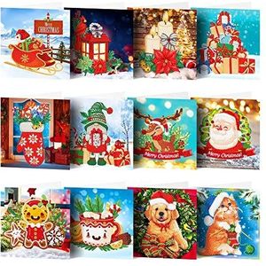 biosa Kerstwenskaarten 12 stuks DIY 5D Diamond Painting wenskaarten diamantschilderij kaarten kerstkaart cadeaukaart Kerstmis Nieuwjaar wenskaart