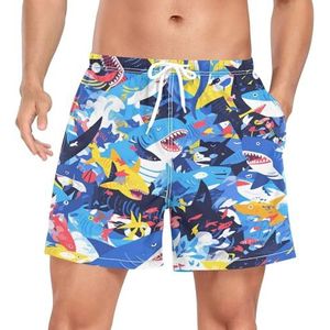 Niigeu Camouflage Sharks Fish Blue Zwembroek voor heren, sneldrogend, met zakken, Leuke mode, XXL