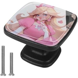 Voor Princess Peach Vierkante Lade Trekt met Schroeven (4 stuks) - ABS Glazen Kast Hardware Handvatten, 3x2,1x2 cm-Stijlvolle Meubeltrekknoppen voor Keuken, Badkamer, Slaapkamer-Eenvoudige Installatie