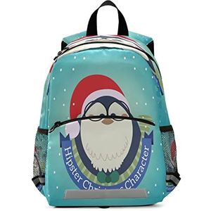 Hipster Kerst Penguin Peuter Preschool Rugzak Boekentas Mini Schoudertas Schooltas voor Pre-K 3-7 Jaar Reizen Jongens Meisjes, Patroon, 10×4×12in