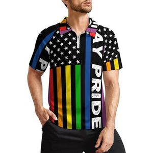 Gay Pride Amerikaanse vlag heren golfpoloshirts klassieke pasvorm T-shirt met korte mouwen bedrukt casual sportkleding top L