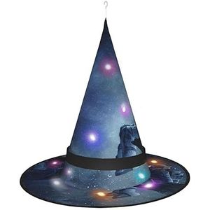 LAMAME Astronaut ruimte bedrukt Halloween heksenhoed volwassen gloeiende puntige hoed Halloween kerstfeest decoratie hoed