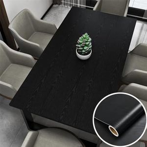 Behang zwart dikker contactpapier hout schil en stok muursticker vinyl waterdicht zelfklevend behang verwijderbaar voor muur in rol vinyl wrap (kleur: dik zwart hout, maat: 2 m x 60 cm)