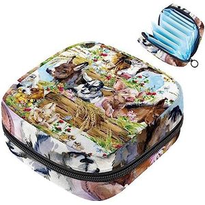MUOOUM Boerderijen Dier Aquarel Patroon Maandverband Opbergtas Draagbare Menstruatie Tas voor Vrouwen Tiener Meisjes Menstruatie Cup Pouch Nursing Pad Houder