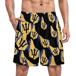 Barbados vlag kaart grappige pyjama shorts voor mannen pyjama broek heren nachtkleding met zakken zacht