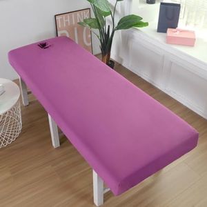 LDLCYCN Waterdichte massagebedhoes met gezichtsgat, koeling, dunne spa-massagetafel, beschermhoes, massagebedlaken, elastische band, rand, rondom, vierkante ronde kop, paars, 190 x 70 cm (S)
